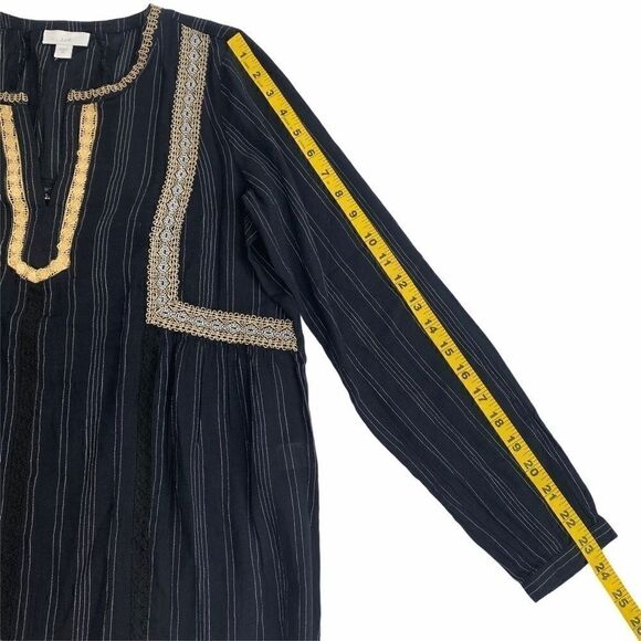 J Jill Peasant Blouse XS Black White Stripe Lace - Picture 11 of 14